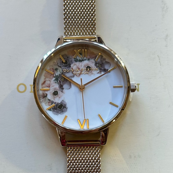 Olivia Burton WaterColor Florals Watch With 34mm White Floral Face & MeshBracele - Picture 1 of 8